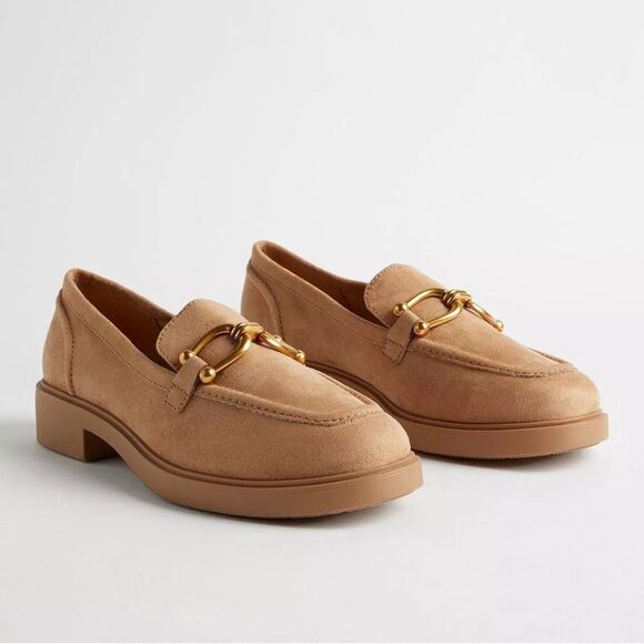 torrid Shoes - Torrid Clean Loafers Tan Neutral Gold Accents Slip On Shoes Size 8 WW